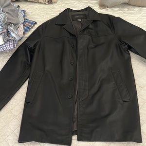 Men's large black leather coat
